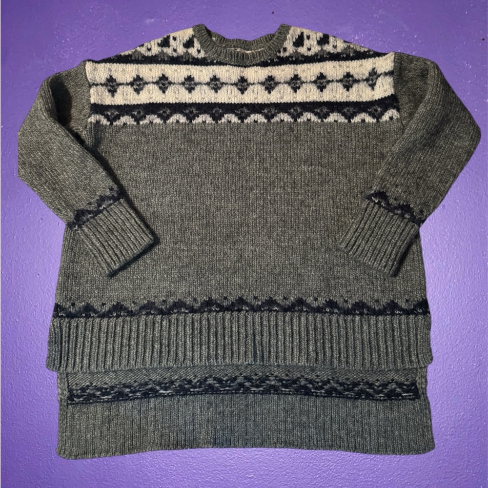 Very warm and cozy thick mohair & wool white, blue, and gray knit LOFT sweater